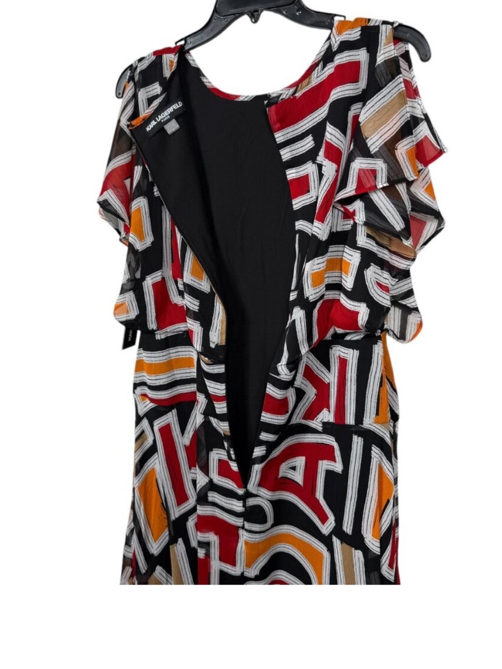 NWT Karl Lagerfeld Paris Abstract Geometric Chiffon Dress Maxi Midi, MSRP $158 - Picture 4 of 12